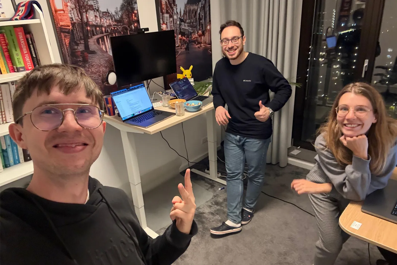 Your Dance Buddy team Mateusz, Alicja and Mehdi coding the project together